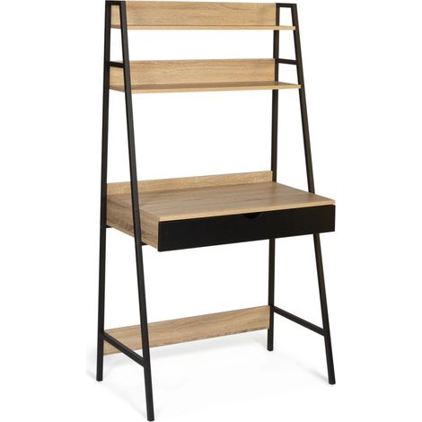 Idmarket – Bureau droit étagère 1 tiroir noir – Plateau en particules de bois 84x48cm – Structure métallique robuste – Style industriel