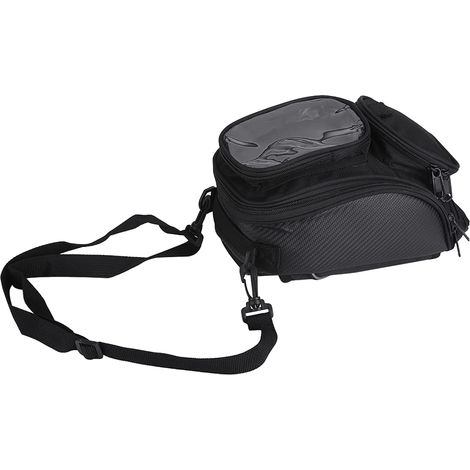 Sac de Réservoir de Moto Universel Noir avec Sac de Téléphone Portable Transparent Spécial, Aimant amélioré, Multi-Poches pour Un Court Voyage, 1680D Oxford Tissu, s'adapte à la (1/5)