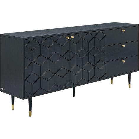 Credenza con 2 ante e 3 cassetti placcatura rovere Nero e Dorato - PARIOMA (1/5)