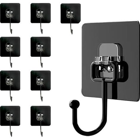 Crochets Auto-Adhésifs,Crochet Adhesif Mural,Crochet Adhésif Plafond,Lot De 10 (Charge Maximale 50 Kg) Crochets Extra Forts Noirs Étanches Et Invisibles Pour Serviettes, Plafond, Mur, Cuisine, C (1/5)
