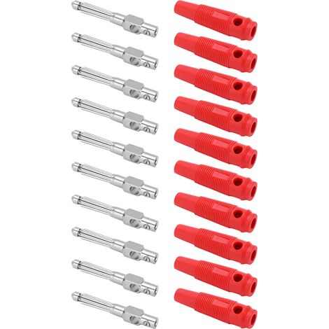 10 Pièces Connecteurs Banane 4mm 7 Broches en Cuivre 1000V 32A Empilables Mâles avec Manchon Doux et Serrage Vis Rouge (1/5)