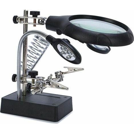 Lupas de 2,5x, 7,5x y 10x con soporte, 5 luces LED, soldador multifunción, tercera aguja para ingenieros electrónicos, relojeros, reparación de relojes, soldadura (1 juego) (1/5)