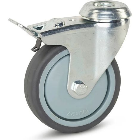 Roulette pivotante freinée - MESO - Trolley - Trou central - 100mm - 100kg
