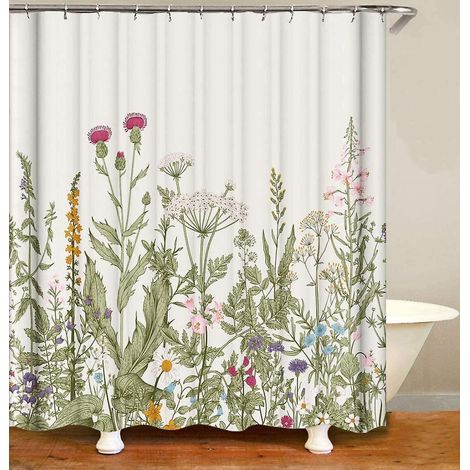 Rideau de douche floral avec fleurs roses et verdure, rideau de douche botanique lavable et imprimable en 3D avec vi