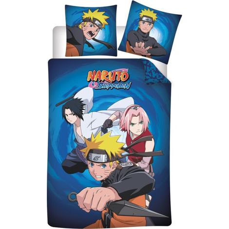 Parure de lit réversible Naruto, Sasuke et Sakura - 140 cm x 200 cm (1/2)