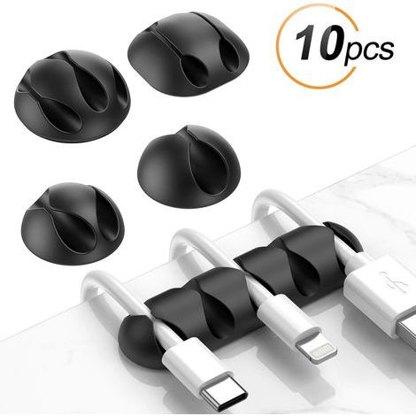 Kabelclips Kabelhalter, Vielzwecke Kabelführung Kabel Organizer Set für Schreibtisch, Netzkabel, USB Ladekabel, Ladegeräte, Audiokabel, 10 Stück, Schwarz (1/5)