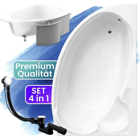 Badewanne Eckbadewanne 140x95 Rechts mit Styroporverkleidung, Ablauf & Füße GRATIS - Komplettset 4in1 Original Acryl Wanne Siphon - BADLAND FINEZJA (1/5)