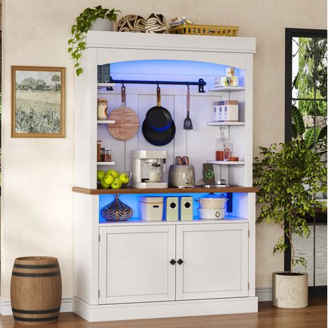 Buffet haut 106/43/183 cm blanc avec LED et prise intégrée (1/5)
