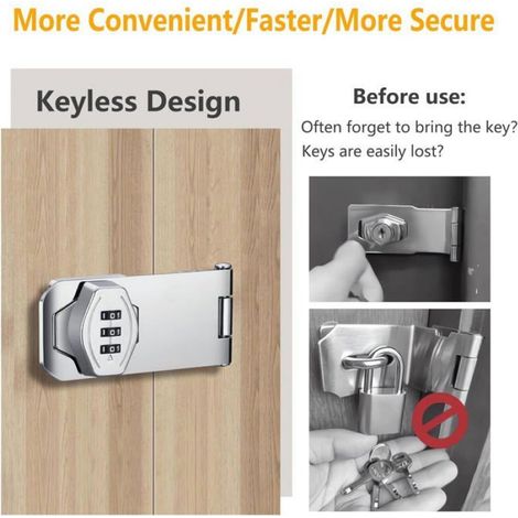 Cadenas à combinaison sans clé - 10 cm - Lot de 2 - Verrou coulissant de sécurité pour portes (1/5)