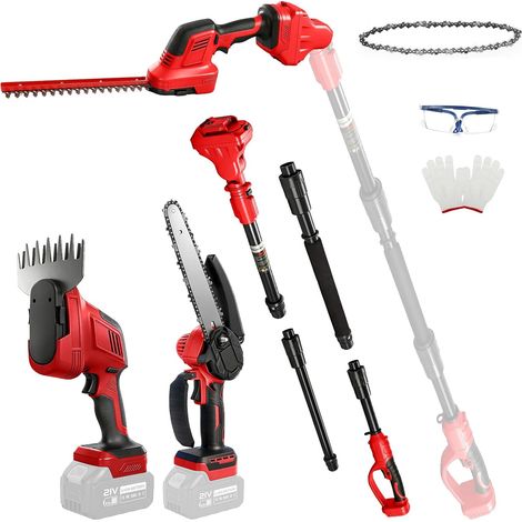 Mini tronçonneuse et Taille-haie 6 en 1 de 20 cm pour Batteries 18 V (sans Batterie), élagueuse, télescopique, Taille-haie - Convient pour Le Jardin, Les Arbres et Les arbustes (1/5)