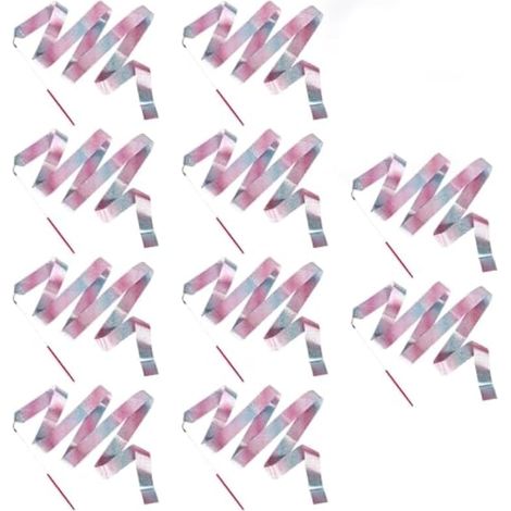 Lot de 10 bandes de danse, bandes de gymnastique avec tige de 2 m, bandes de gymnastique rythmique, longues bandes de danse, bande tourbillonnante, bande de danse, serpentins pour gym, cirque (1/2)