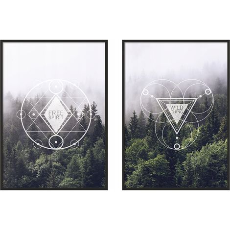 CUADRO ENMARCADO 53x73cm Díptico Conjunto de 2 cuadros Espíritu Libre Bosque Montañas P981 (1/3)
