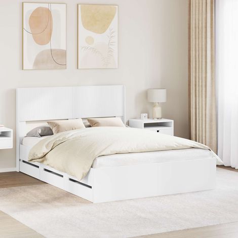 Cadre de lit avec rangement et tête de lit blanc 140 x 190 cm, 6 tiroirs, 63kg - PANGIVO (1/5)