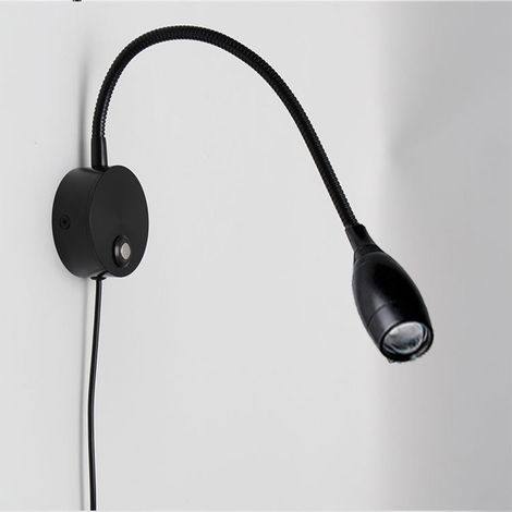 Leselampe mit Schwanenhals 3 W – Wandlampe für Schlafzimmer, Bett oder Hotel, elegantes Rosen-Design, drehbares Kopf, schwarze Lackierung