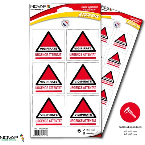 Planche 6 Stickers 80x80mm - Vigipirate Urgence Attentat - 4240428