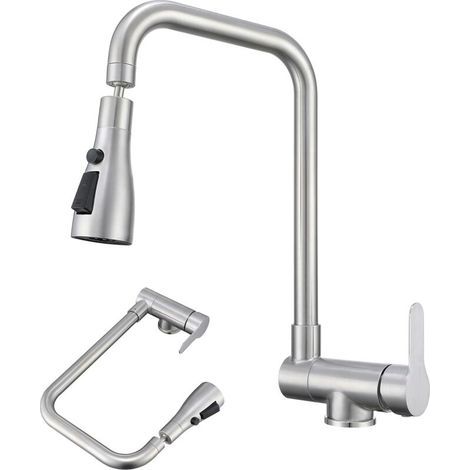 Mitigeur Cuisine Rabattable, Robinet Cuisine Rabattable Avec 3 Jets Modes,robinet Cuisine Pliable Pour Fenêtre,Mitigeur Evier Cuisine En Acier Inoxydable 304 Brossé (Brossé) (1/5)