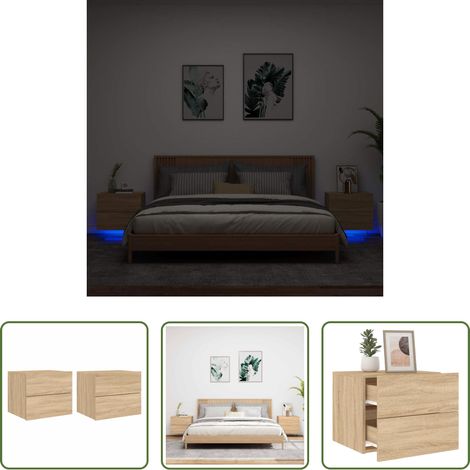 LED-Leuchten - Wand-Nachttische mit LED-Leuchten 2 Stk. Sonoma-Eiche (1/5)