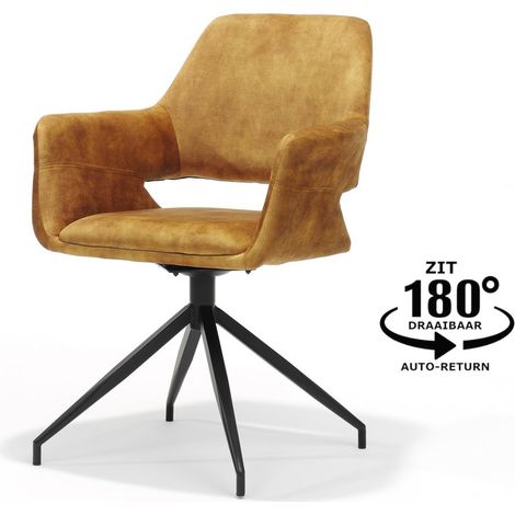 Fauteuil de Table Pivotant M4 avec Accoudoirs en Tissu Velours Aurora Doré pour Salle à Manger - PANGIVO (1/4)