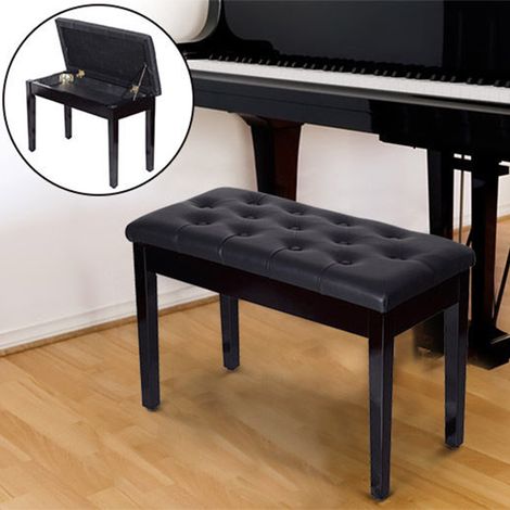 Sgabello per pianoforte/tastiera con vano portaoggetti sotto la seduta, in similpelle, 76x36x50 cm, nero (1/5)
