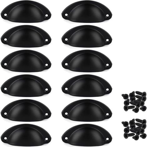Lot de 12 poignées de tiroir vintage en fer – Poignées demi-lune pour placard et armoire – Dimensions 8x3,5cm – Vis incluses