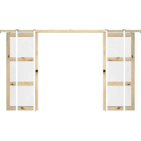 Porta scorrevole doppia con sistema a incasso in legno e vetro temperato 3 finestre 2xH205xL83cm - ACOSTA II (1/5)