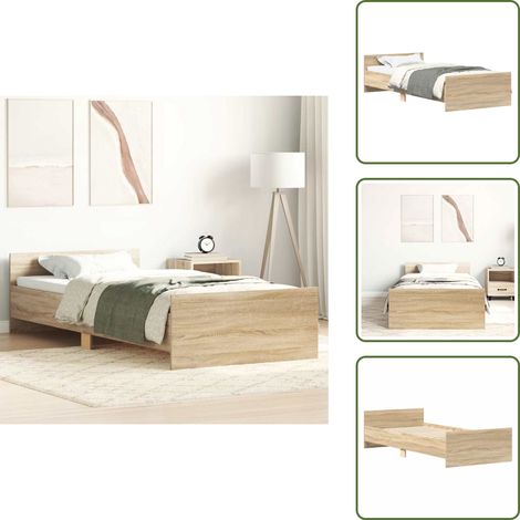 Letto in compensato - vidaXL Giroletto senza Materasso Rovere Sonoma 90x200 cm in Truciolato - Letto con doghe