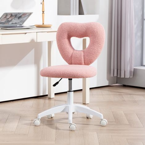 Silla de oficina giratoria regulable en altura, respaldo en forma de corazón, rosa, poliéster (1/5)