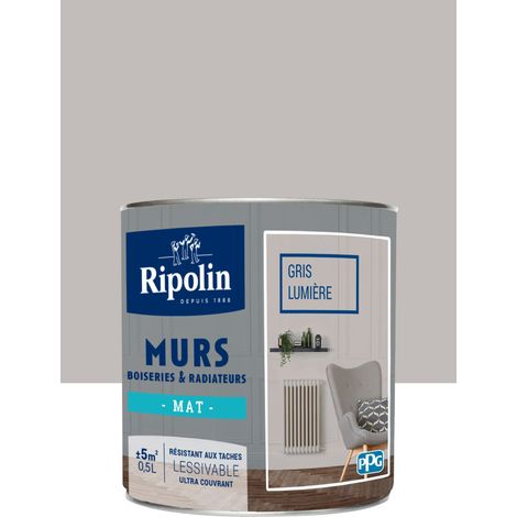 Peinture Murs, Boiseries, Radiateurs RIPOLIN Mat Gris lumière 0,5 L