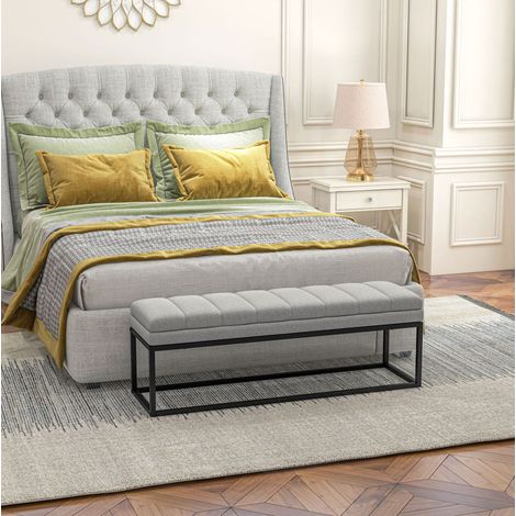 MEUBLIV Banco de cama 120x44 cm gris claro – asiento capitoné de poliéster, sin colchón (1/5)