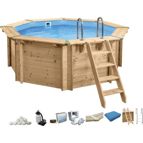 Holzpool m. Sandfilteranlage und Leiter