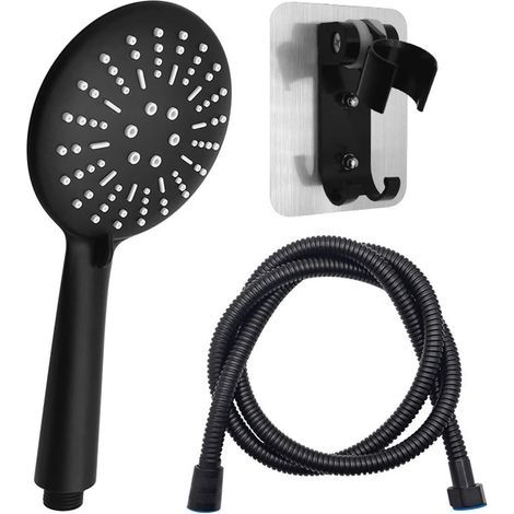Black shower head, hand shower with 1.5 m hose and 3 spray shower head holder, water saving shower head, multifunctional shower head - (1/5)