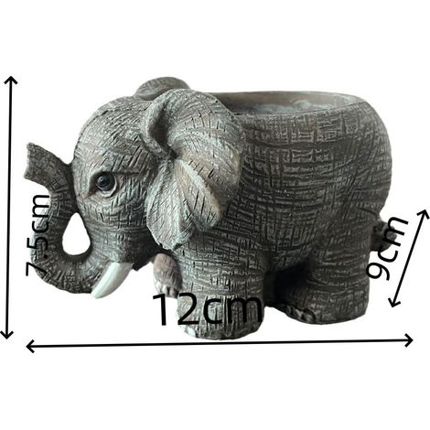 Cache-pot éléphant en résine grise pour plantes grasses – Petit pot décoratif pour bureau, étagère et espace de travail à domicile (1/5)