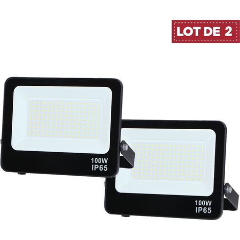 Lot de 2 - Projecteur Lampe 100W Noir 6500K Étanche IP65 10000lm Extra Plat (1/5)