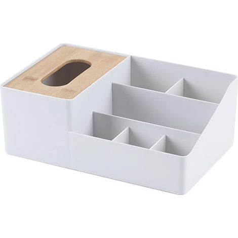 Organisateur de Maquillage, Boîte de Rangement Cosmétiques Avec Boite à Mouchoirs Bambou Organisateur de Salle de Bain pour Chambre à Coucher Bureau 27.317.410.3 CM (gris) (1/2)