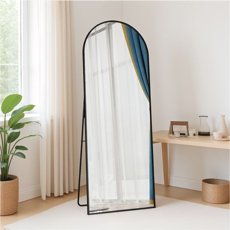 Ganzkörperspiegel Ankleidespiegel 162 x 53 cm, rechteckiger Schlafzimmerspiegel mit Rahmen and Aluminiumlegierung, für Schlafzimmer, Wohnzimmer und Garderobe, Schwarz (1/5)