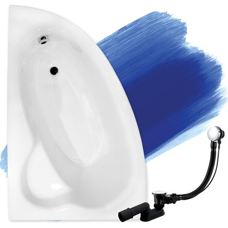 Baignoire Bain d'angle 150x100 Gauche, Siphon de bain et pieds (support) - Set 3en1 - Fabriqué en UE - BADLAND NATALIA