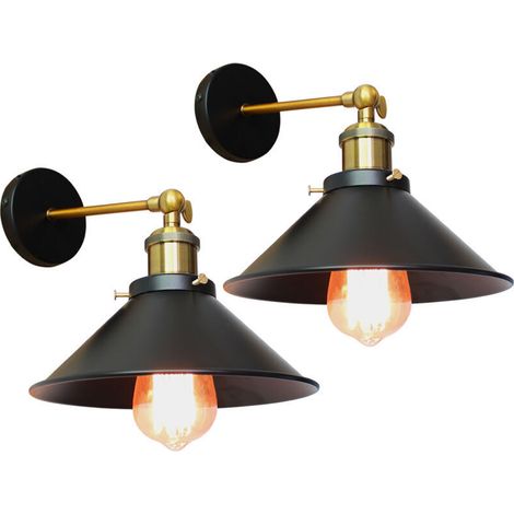 2PCS Applique Murale Métal Style Parapluie 22cm Noir E27, Lampe Rétro Plafonnier Industrielle Eclairage Suspension Luminaire, (Ampoule non compris) (1/4)