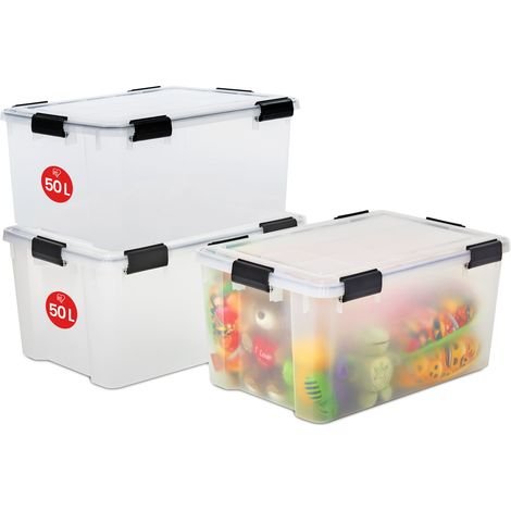 Iris Ohyama, Boite de Rangement Hermétique, 50L, Lot de 3, Transparent, AT-L