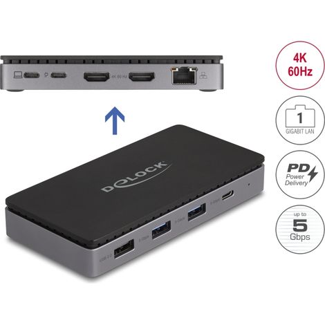 Delock Docking USB Type-Câ¢ 4K - Dual HDMI MST / USB / Gibabit LAN / PD 3.0 85 W
