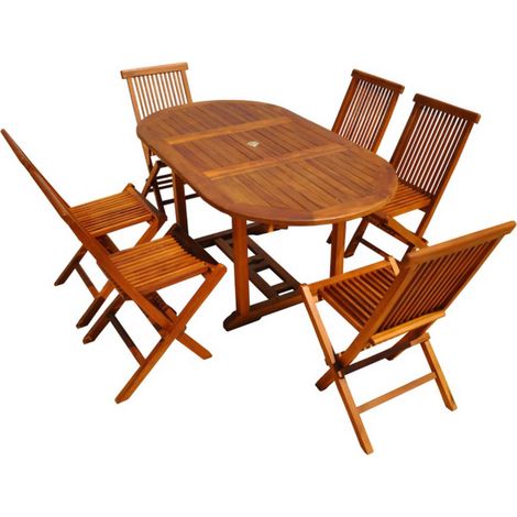 Table de jardin rectangulaire et 6 chaises en teck huilé LUBOK (1/5)