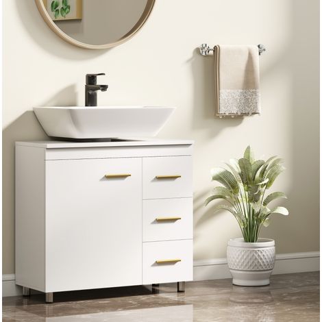 Mobile sottolavabo bagno a 3 livelli in MDF e pannelli di particelle, bianco, OKWISH (1/5)