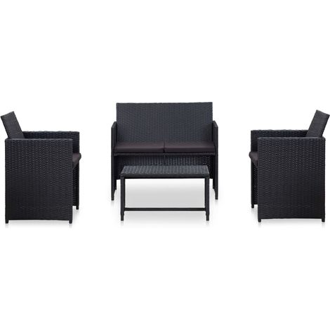 Maison Exclusive - Set Divani da Giardino 4 pz con Cuscini in Polyrattan Nero (1/5)