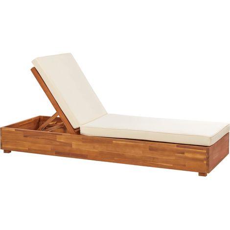 Tumbona reclinable de madera de acacia clara blanco respaldo cojines Fanano