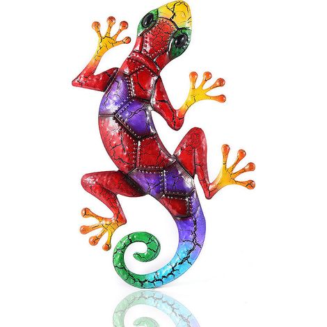 GROOFOO Décorations murales en métal Gecko décorations de jardin lézard extérieur pour patio ou clôture, 17 pouces de long (1/4)
