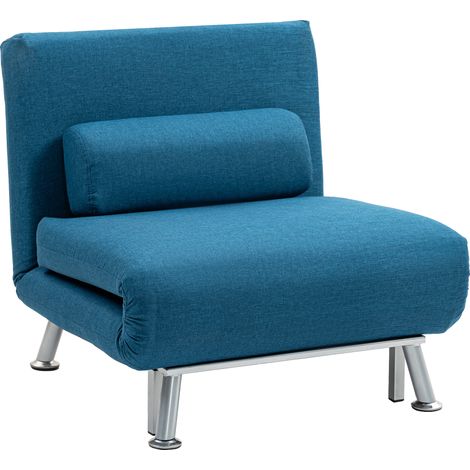 Single Linen-Look Sleeper Chair - Blue (1/5)
