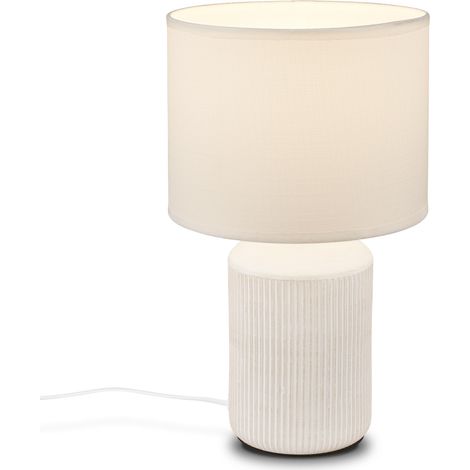 Lampe de Table avec Abat-Jour en Tissu, Interrupteur à Fil, Pied en Céramique, de Chevet, Déco Couloir, de Bureau, de Lecture, 22x37,5 cm, Blanc Mat (1/5)