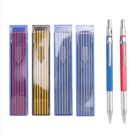 Lot de 2 crayons de soudeur avec 48 recharges rondes, style porte-mine robuste pour marquage précis, pack complet de 50 pièces pour travaux de soudure et traçage industriel. (1/5)