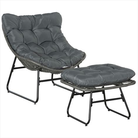 Fauteuil Ensemble chaise lounge métal et résine tressée avec pouf (1/5)