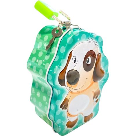 Tirelire amusante en métal avec cadenas et clé, taille pour garçons et filles (tirelire chat, ours, panda, grenouille, cadenas) (chien) (1/5)