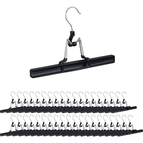 Pack de 40 Perchas Pantalones y Faldas, Metal y PVC, 15.8 x 26 x 3 cm, Negro